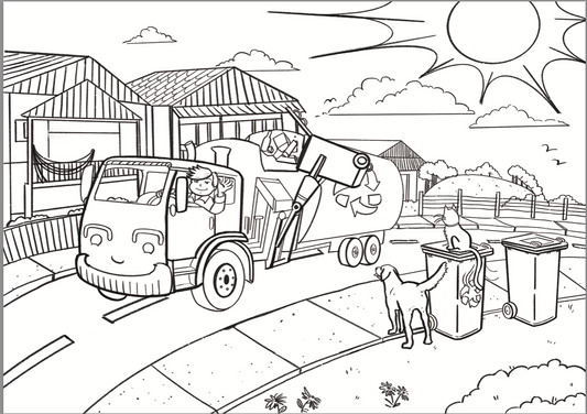 Charlie The Bin Truck Driver Colouring Sheet